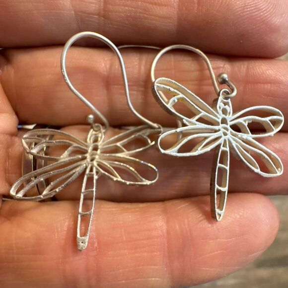 Sterling Silver Dragonfly Earrings, NEW, Handmade, Filigree, Lightweight - Picture 3 of 4